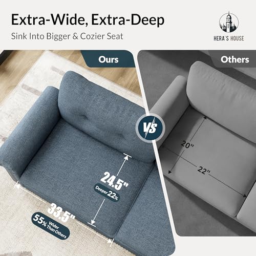 Image of HERA'S HOUSE 116 inch Oversized L Shaped Modular Sectional Couch Living Room | Mid-Century Modern 4-Seater Cloud Sofa, Blue, Rolled Arms & Nailhead Trim, Wider & Deeper Seats, Ottoman, Linen