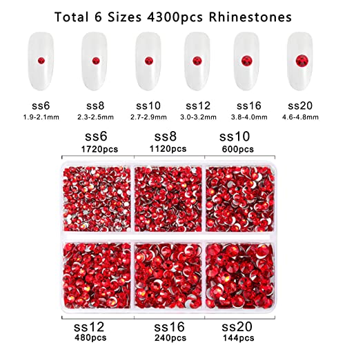 Beadsland 4300pcs Flatback Rhinestones,Light Red Rhinestones Nail Gems Round Crystal Rhinestones for Crafts,Mixed 6 Sizes with Picking Tweezers and Wax Pencil Kit - Image 4