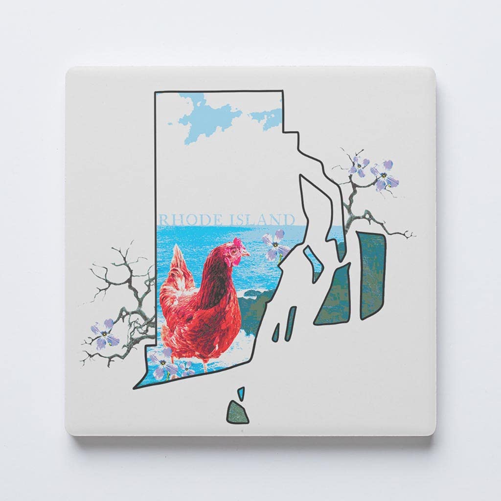 Rhode Island State Coaster, Joyride Home Decor, Single Ceramic Coaster, 4-inch Individual Square Drink Coaster, Non-Slip Cork Back, Protects Surfaces, Express Your Style.