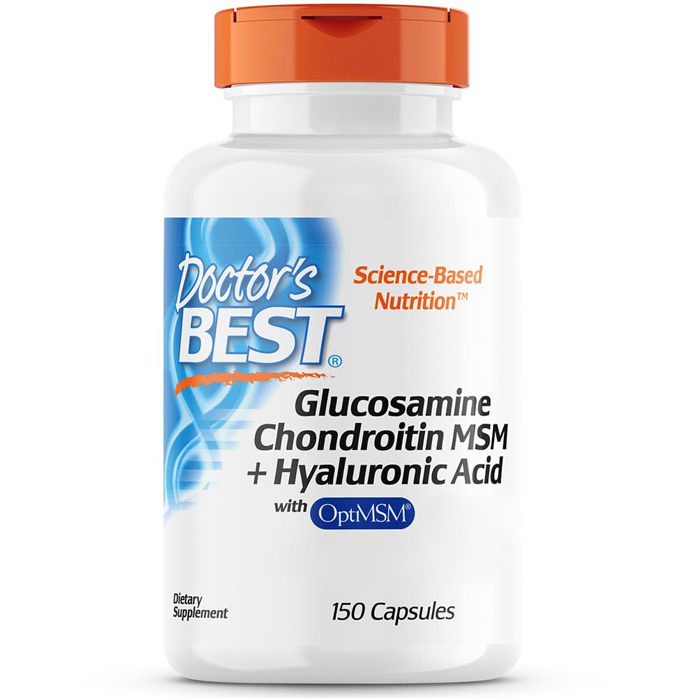 Doctor's Best, Glucosamine, Chondroïtine, MSM et Acide Hyaluronique, 150 Gélules, Sans Gluten, Sans Soja