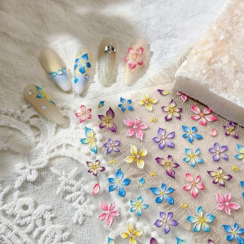 Image of Flower Nail Stickers Colorful Nail Sticker for Nails Art Floral Nail Decals 5D Self Adhesive with Design Nails Charms Supply for Women Girls Kid Manicure DIY Decoration Accessories