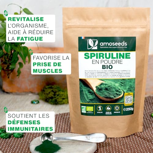 Spiruline en poudre BIO 250G | Naturelle et Pure | Riche en protéines, fer | Énergie, Sport, Immunité | Sans OGM, sans Conservateurs | Qualité Supérieure – Image 3