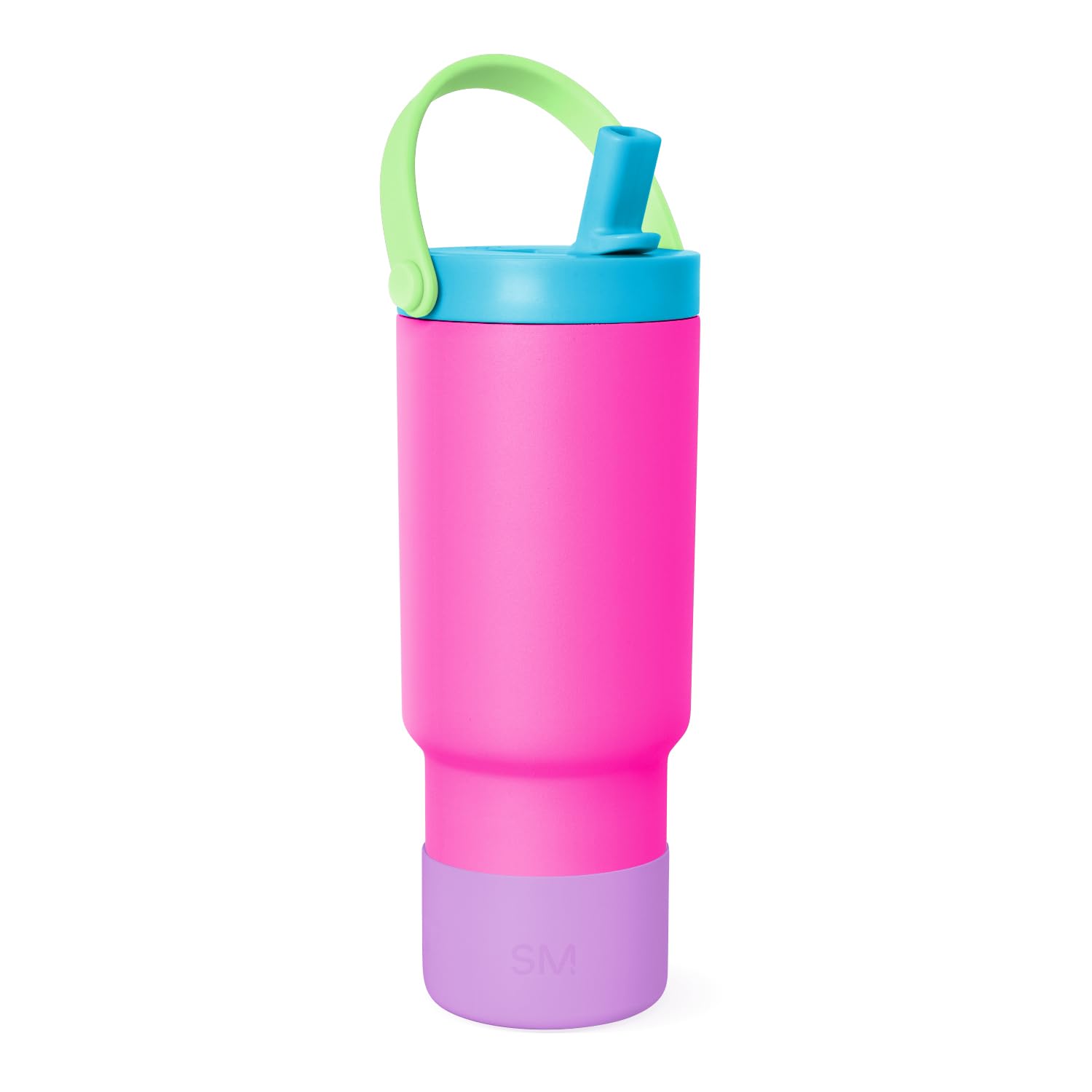Simple Modern Trek Pivot | 24oz Kids Flip Straw Tumbler with Handle and Silicone Boot | Insulated Water Bottle Stainless Steel Cup | School Travel Jug | 80s Mix