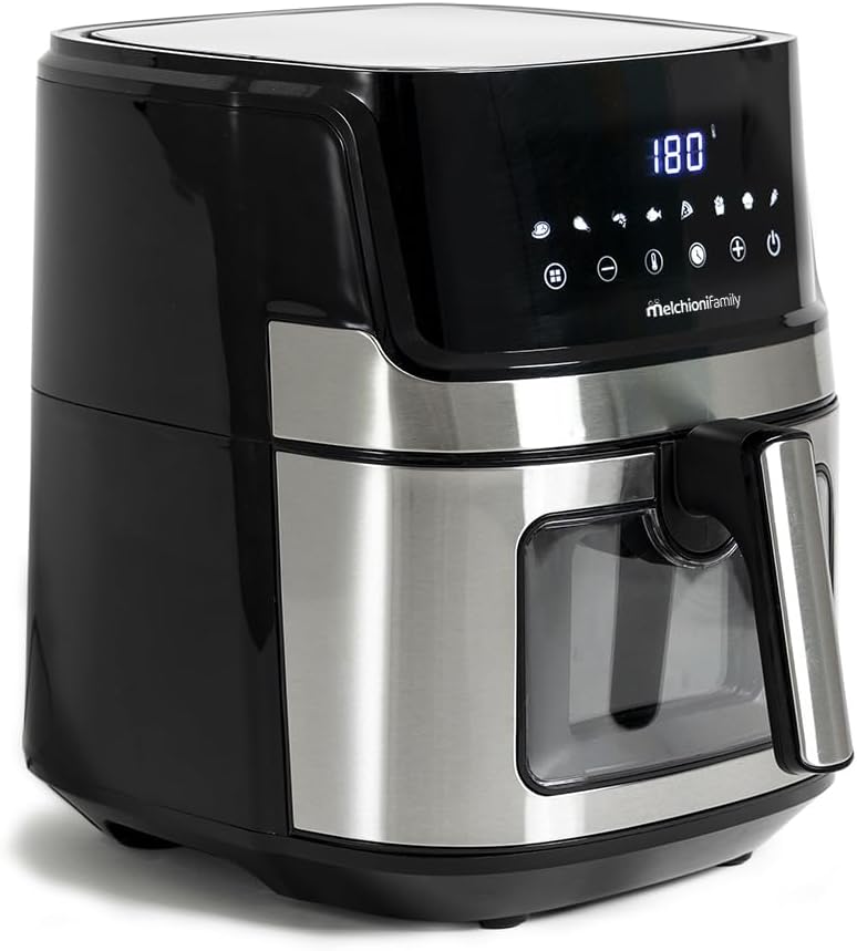 Melchioni Family | Friggitrice ad Aria Smart GINEVRA, Capacità 6,5 litri con Wifi Compatibile con Google e Alexa, Air Fryer con Ricettario su App, Colore Nero