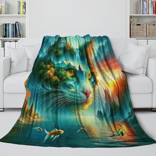Couverture chat mignon 3D en microfibre moelleuse pour lit et canapé, plaid 100x130cm - 5