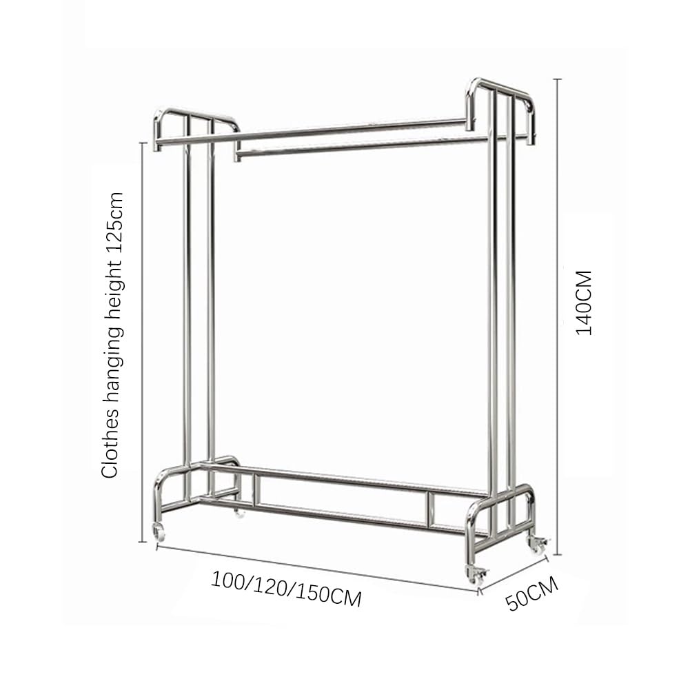 Wytrzymały przenośny wieszak na ubrania, wolnostojący, podwójny, wiszący stojak do sypialni i sklepu, solidny organizer na ubrania (100 x 50 x 140 cm) idealny do domowych rozwiązań