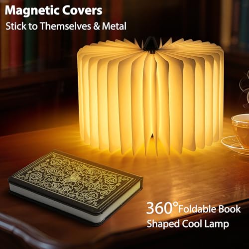 Book Lamp for Book Lovers Gifts, Bookish Items Bookshaped Foldable Paper Lamp, Unique Bookish Gifts USB Rechargeable, Book Decor for Book Lovers gifts for Readers Library Reading Nook Bookshelf - Image 3