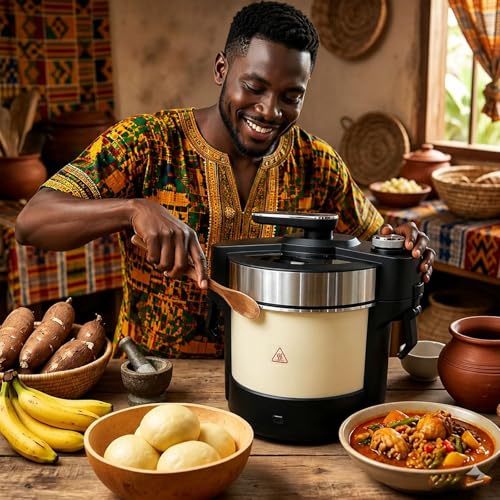 Máquina automática de 6 litros para tragar fufu, máquina eléctrica de ñame machacado, para fufu, amala, banku, comida africana, sémola, puré de papas, sirve de 5 a 6 personas