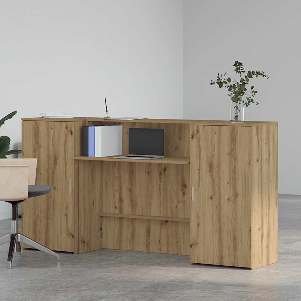 Bancone in legno di rovere Artisan, 200 x 50 x 103,5 cm, con bancone e vano portaoggetti, versatile per ufficio, casa, studio, mobili per ufficio, postazione di lavoro, segretario