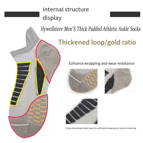 FETNHU Hywell Men's Thick Padded Athletic Ankle Socks 5 Pairs, Hywellstore Men's Thick Padded Athletic Ankle Socks4