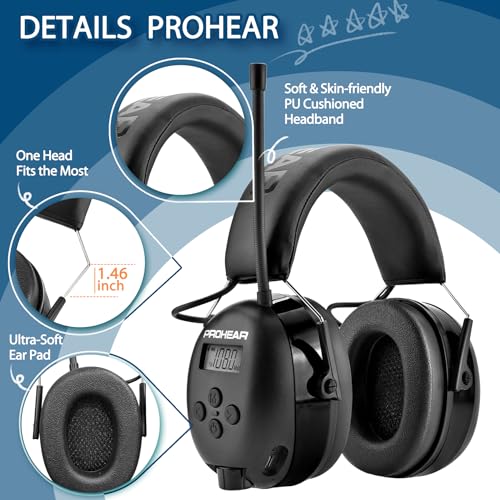 Image of PROHEAR 033 2Pack Upgraded Bluetooth 5.4 Hearing Protection AM FM Radio Headphones, Noise Reduction Safety Earmuffs with Rechargeable 1500 mAH Battery, Ear Protector for Mowing Lawn Work, Black+Green