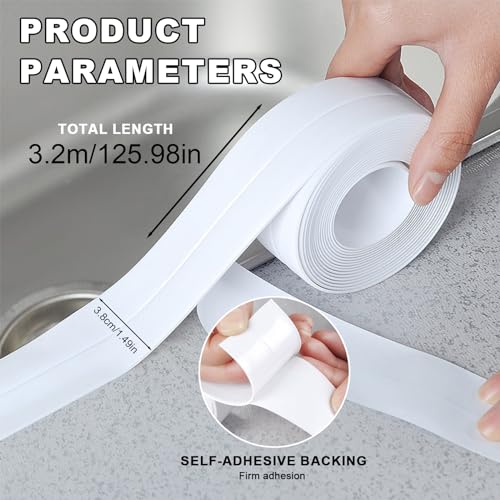 Image of White Caulk Tape Waterproof Self Adhesive Caulking Strips 1.5 inch x 10.5ft Sealant Bath Sealing Strip Tape Decorative Caulk Stickers for Kitchen Bathroom Toilet Bathtub Christmas Gifts