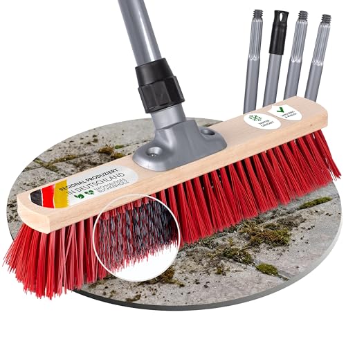 ORGAFLIX Straßenbesen mit Stiel 40 cm, Gartenbesen mit Elaston Borsten und Drahtborsten, entfernt Kies, Erde und Schmutz mühelos, extra stabil und langlebig, Deutsche Herstellung, Stiel aus Italien