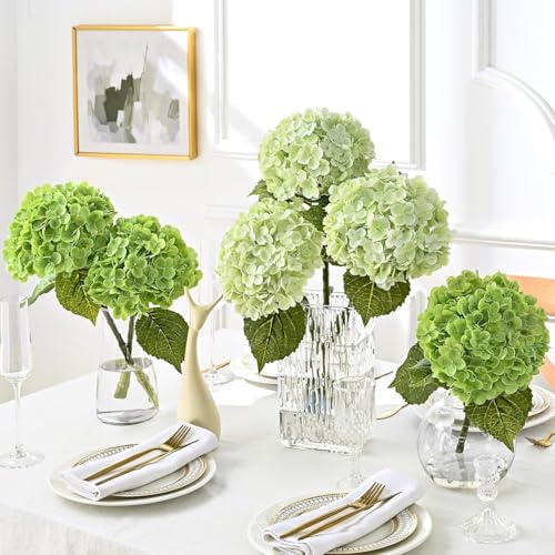 Image of CURATED CART Hydrangea Artificial Flowers with Stem, 1 Stick for Home Decor, Party, Living, Office Table, Realistic Look, Fake Flowers, 12 Inch, Green