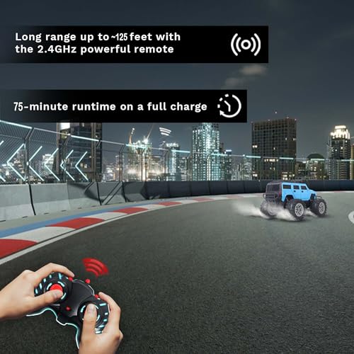 Image of popsugar Off Roader Rechargeable Remote Control Monster Truck with 4 Headlight Modes | Lithium Battery | C-Type Charging | Remote Control Car for Kids | Made in India, Sky Blue