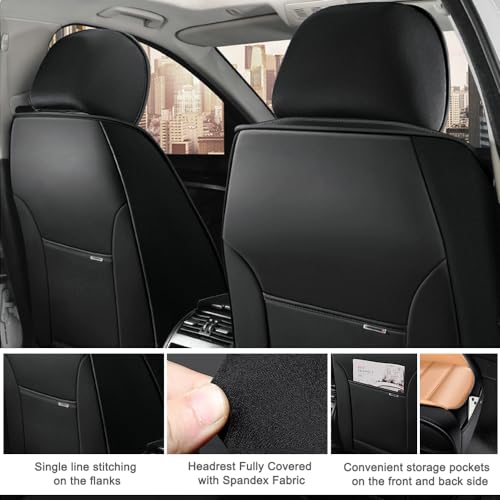 Image of 2 Seat Covers for Hyundai Santa Fe XL 2001-2024,Premium Nappa Leather Car Seat Covers Car Seat Cushions,Waterproof Soft Seat Covers for Cars,Interior Accessories with Airbag(Standard-Black&Orange)