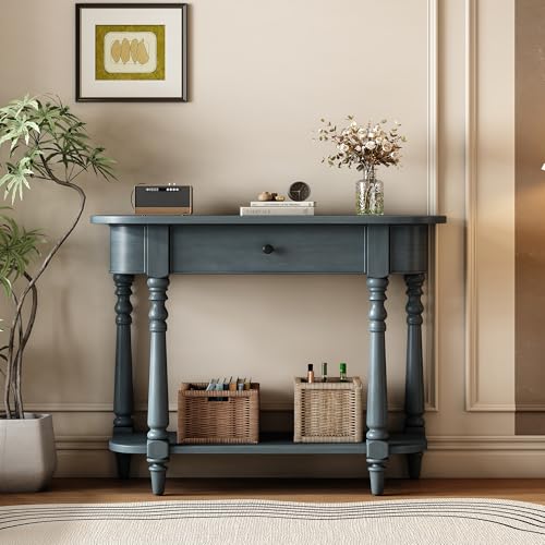 MTHOUSE 36" Narrow Console Table with Curved Corner | Retro