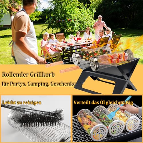 Set of 2 Stainless Steel Grill Baskets with Removable Handle, Grill Accessories, BBQ Grill Vegetables Grill Basket - Image 3