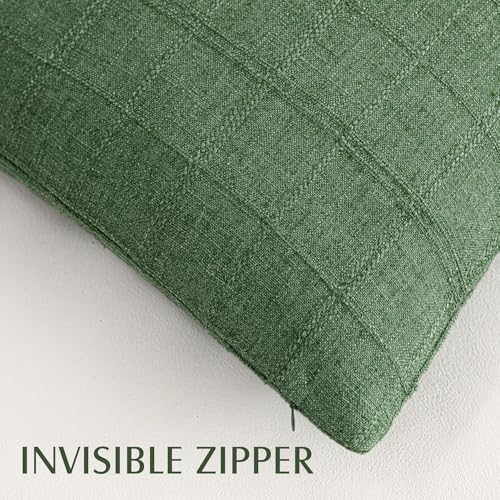 Image of Foindtower Set of 1 Decorative Linen Check Throw Pillow Cover Neutral Farmhouse Vintage Cushion Cover Modern Boho Accent Home Decor for Sofa Chair Couch Bedroom Living Room,18x18 Inch,Forest Green