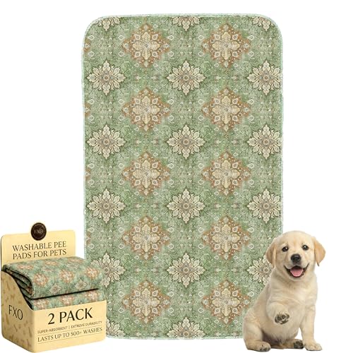 Image of Washable Pee Pads for Dogs,Great Urine Absorbent Reusable Puppy Training Pads,Waterproof,Leak-Proof & Non-Slip Potty Pads for Whelping,Crate,Playpen,Bed.(Green Floral Flat,24 inchx36 inch)