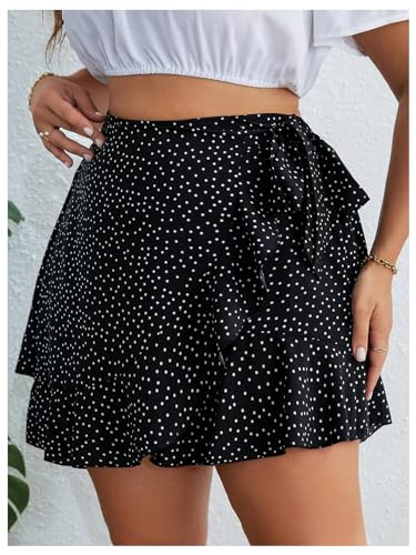 Floerns Women's Plus Size Wrap Tie Side Polka Dots Ruffle Trim Summer Skirts3