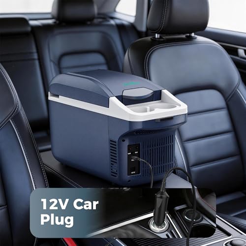 Image of Electric Cooler, 8 Liter /11 Cans Type-C Mini Fridge with Belt (Blue) | Power Bank Supported Portable Car Refrigerator, Dual-use Car Fridge for Picnic, Travel, Outdoor, Camping, Home, Gift