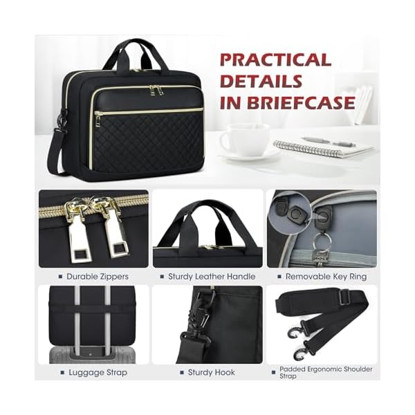 NEWHEY Laptop Bag 17.3 Inch Laptop Briefcase for Women Men Waterproof Shoulder Messenger Bag Large Computer Bag for Business Office Work College, Black - Image 6