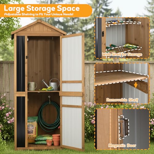 Image of Outdoor Storage Cabinet, Extra-Tall Shed with Removable Shelf for Long Tool