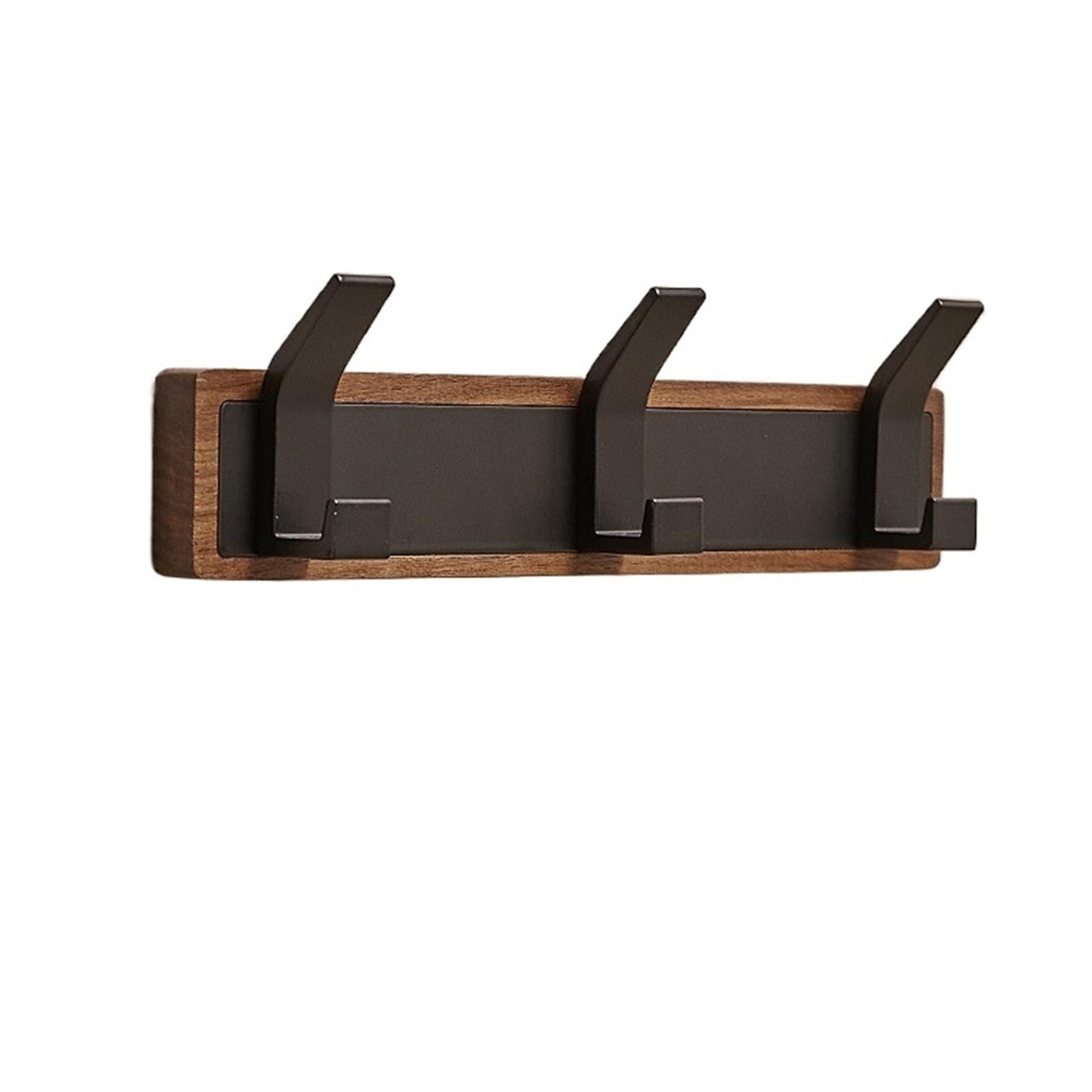 Ryqzhhy 3 Hooks Coat Hooks Black Wood Wall Hook Multifunctional Hanging Coat Rack(3 Hooks)