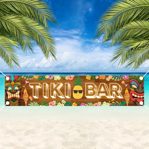 Tiki Bar Sign Tiki Party Decorations, Hawaiian Luau Party Decorations, Aloha Tiki Banner, Tropical Backdrop for Beach Theme Events