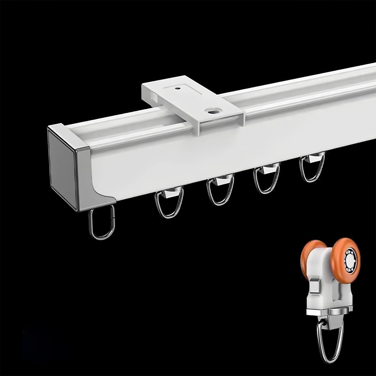 Aluminiowa szyna do zasłony prysznicowej z cichymi rolkami, wytrzymała szyna do montażu sufitowego do oddzielenia pokoju, kampera i łazienki, biała, 1,9 m / 2 x 0,95 m