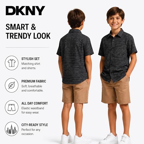 DKNY Boys Shorts Set - 2 Piece Short Sleeve Collared Button Down Shirt and Matching Shorts for Boys (Sizes: 8-12) - Image 3