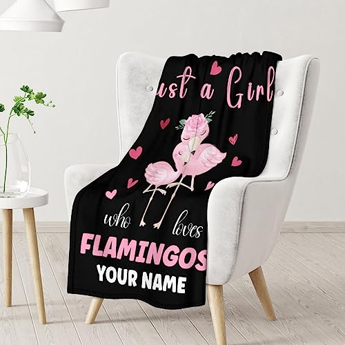 Personalized Flamingo Blanket Gifts with Name - 30x40 Inches Cute Throw for Women & Girls - Black Soft Fuzzy Blankets for Couch & Office