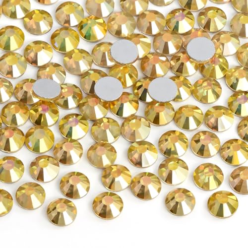 Image of 288 Pieces Flatback Rhinestones Glue Fix Crystal Glass Diamantes Gems for Crafting Nail Art Crafts Decorations Clothes Shoes 7.2 mm (ss34, Metallic Sunshine)