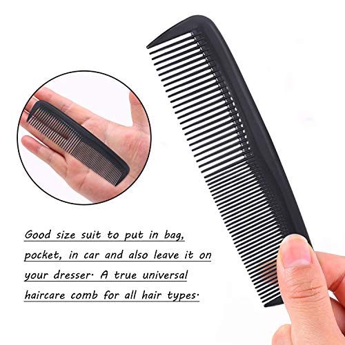 Acehome 12 PCS Hair Combs Set, Colorful Plastic Pocket Combs Pearlescent Effect Fine Dressing Styling Combs Fine and Wide Tooth Cutting Combs for Women and Men, Salon and Hotel Hair Care Tool-Black - Image 6