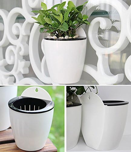 Sungmor Self Watering Wall Planter - Modern White & 3PC Pack & Large Size - Indoor Outdoor Vertical Flower Pot - Wall Mounted Window Hanging Pot - Water Storage Space Design Container
