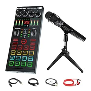 Podcast Equipment Bundle, Studio XLR to 3.5 mm Microphone & Mini Audio Interface with DJ Mixer and Voice Changer Sound Board for Live Streaming Recording Gaming Tiktok Youtube Facebook