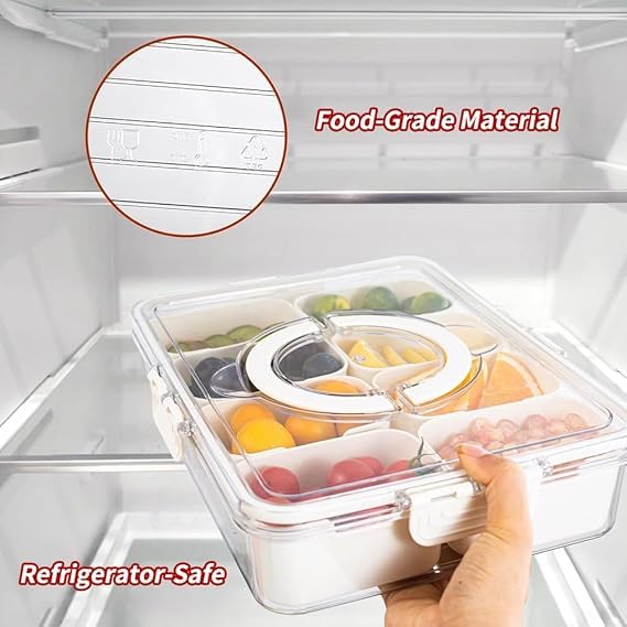 GLITZEN Divided Serving Tray with Lid and Handle - Portable Snackle Box Charcuterie Container, Clear Snack Platter Organizer for Fruits, Candy, Nuts, Snacks - Travel & Picnics (PACK OF 2) 2