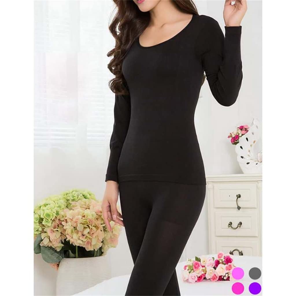 Ropa Interior Térmica Invierno Sin Costuras Ropa De Mujer Cálida Ropa Íntima Estampado Largo (Color : Black, Size (Black As The Picture Shows)