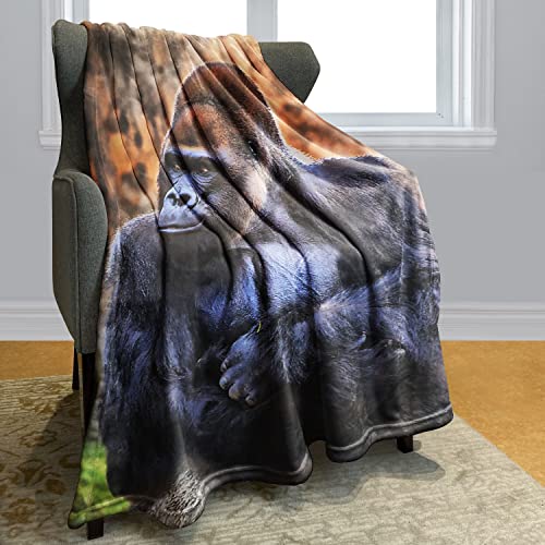 Hommomh Gorilla Blanket,African Animals Wild,Soft Fluffy Fleece Throw 50"X60",Black #TOP1