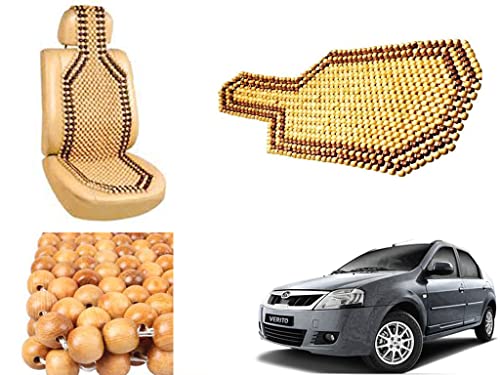 Image of Car Bead Seat Wooden Beads Cushion Cover Pad for Mahindra Verito, Acupressure Sitting Seat Cover | Cream Color - Pack of 1