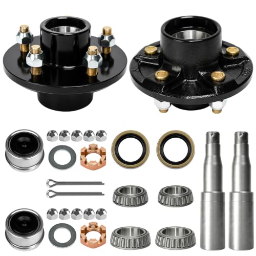 Fanmoss 2 Sets 5 Lug Trailer Hubs, Trailer Spindle and Hub Kit, #84 Spindle for 3500lb Axle