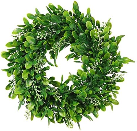 LSKYTOP 11" Boxwood Wreath Round Wreath Artificial Wreath Green Leaves Wreath Door Wall Window Decoration