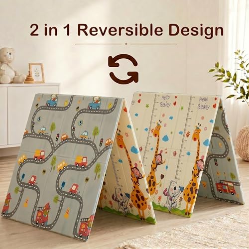 Image of StarAndDaisy Baby Mats for Floor /Play Mat for Babies, Infants & Toddlers with Double Sided Water Proof /Baby Play Mat for Kids Playing 20MM Reversible & Foldable Design -Giraffe