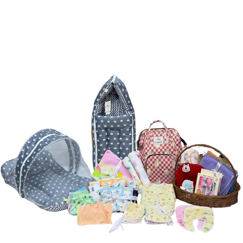 Image of Infantbond 72 in 1 New Born Baby Summer Complete Daily Items Combo | Baby Gift Set | New Born Gift set | Infant Combo set | Baby Hospital Bag for Newborn | New Born Essentials | Infant Clothes (0-6 Months) (Crown Grey)