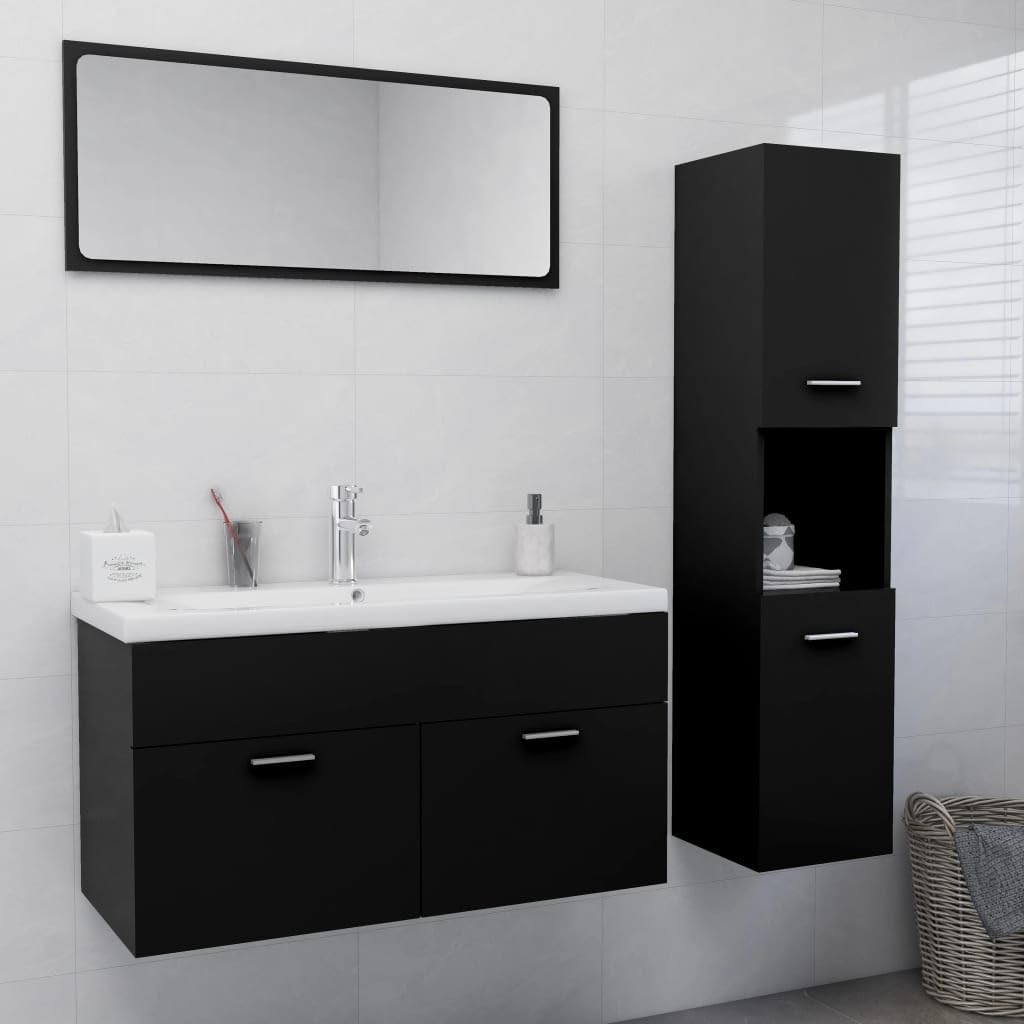 Muebles de baño modernos de madera de ingeniería negra para almacenamiento