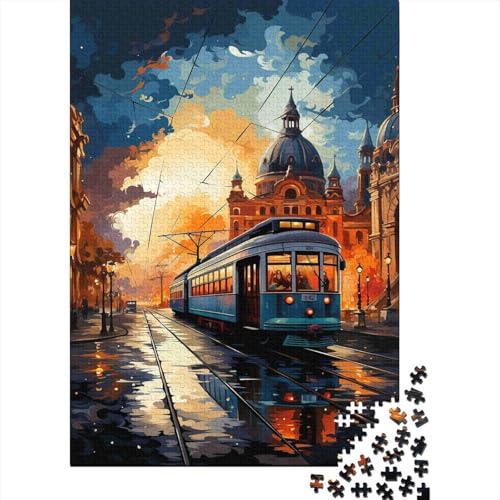 Puzzle de 1000 piezas de un tranvía clásico de papel para adultos en escena nocturna de 70x50cm