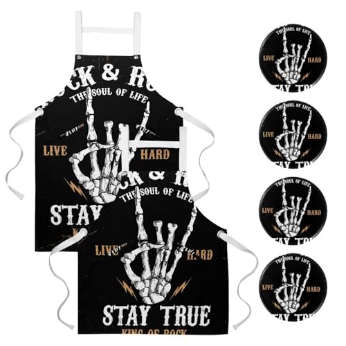 Tablier de cuisine pour pâtisserie et bistrot lot de 2 avec imprimé rock and roll