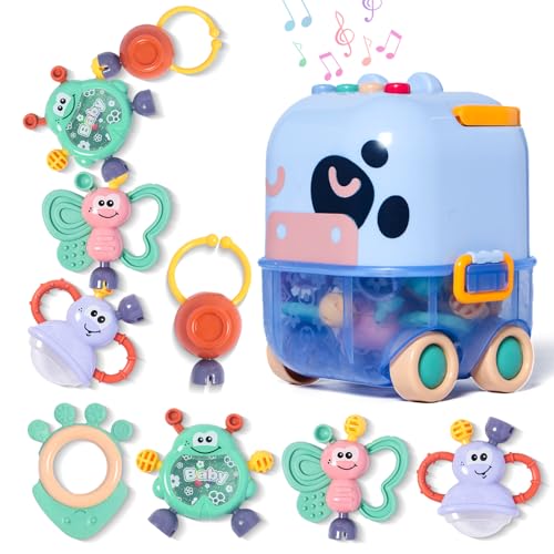 Image of SUPVIB Baby Toys 0-6 Months, Infant Rattle Toys for Babies Teething, Baby Rattles 0-6 Months, Rattles Teethers for 0-3-6-12 Months with Music, Newborn Boy Girl Thanksgiving Christmas Gifts(5 PCS)