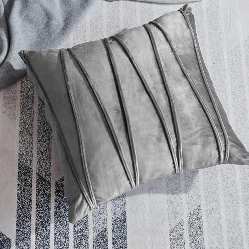 Image of Khooti Velvet Striped Cushion Cover Pack of 1-34 inchX34 inch /86X86 Cm | Light Grey | Soft Pillow Covers Cushion Case for Sofa Bedroom Living Room Chair Car, Cushion Cover with Zig Zag Pattern